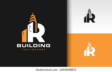 Modern R Building Construction Logo