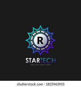 Modern R Initial logo design concept technology circle star logo template design vector.