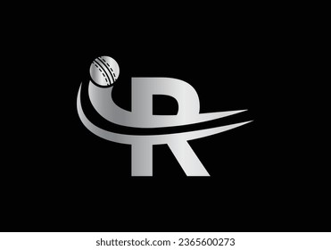 Modern R Letter with Cricket Sports Logo Template Design. For Cricket Club Symbol Vector Template