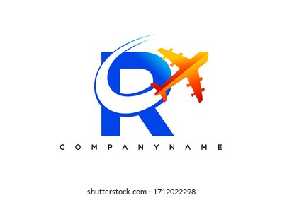 Modern R Letter flying, logistic and  travel company logo. creative emblem  aircraft design. initial brand template.