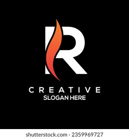 Modern R Letter Logo Design with Swoosh or Fire Icon Vector Illustration.