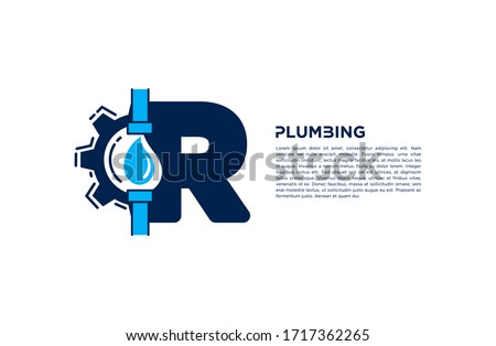 Modern R Letter plumbing company logo. creative emblem water droplet design. initial brand template. Stock foto © 