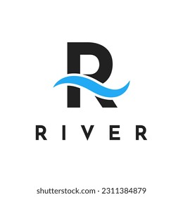 Modern R Letter River Logo Design Template