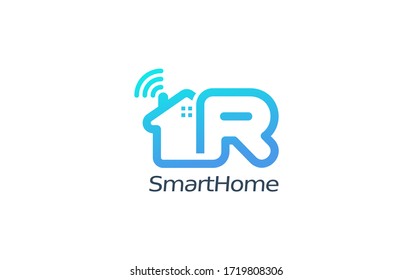 Modern R Letter smart home company logo. creative emblem house design. initial brand template.
