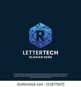 modern R letter technology logo design with gradient color