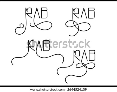 Modern RAB Emblem Logo in Stylized Alphabet Calligraphy, Luxury RAB Lettering Logo: R and A B Intertwined Calligraphic Mark
