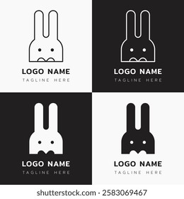 Modern Rabbit logo, continued line animal logo for branding and company or business branding. Minimal cute bunny silhouette logo for pet shop, cafe, veterinary hospital, clinic and farm