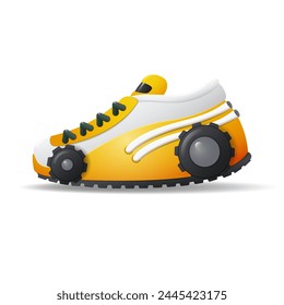 Modern racing car style sneaker. Realistic image of sports shoes for design, walking, shopping and selling. Vector illustration.