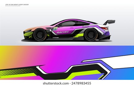 Modern Racing car wrap livery design vector eps 10 decal printable file fit ready print on sedan and hatchback