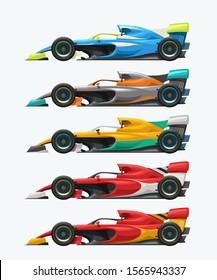 modern racing cars set side view