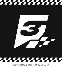 Moderna corrida pódio número 3 ilustração com velocidade bandeira motif e Checkered design de borda
