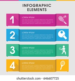 Modern racket infographic template. infographic design with racket icons includes tennis playing. can be used for presentation, diagram, annual report, web design.