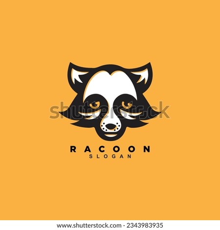 Modern racoon face logo design isolated on yellow background