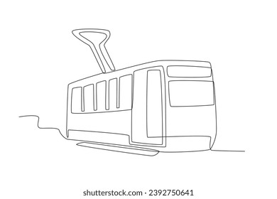 A modern rail transport. Tram one-line drawing