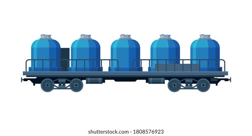 Modern Railway Cisterns, Freight Train, Side View, Railroad Transportation Flat Vector Illustration On White Background