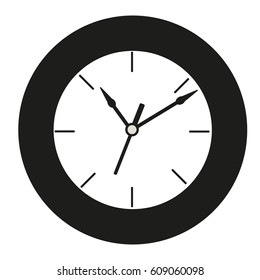 A modern railway clock black and white round with style arrow