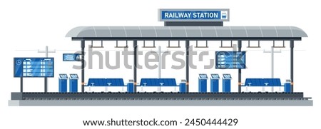 Modern Railway Station for High Speed Train. Platform with Schedule. Super Streamlined Train. Passenger Express Railway Locomotive. Railroad Public Transportation Subway. Flat Vector Illustration