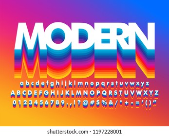 modern rainbow layered alphabet font and gradient background with rich vibrant color