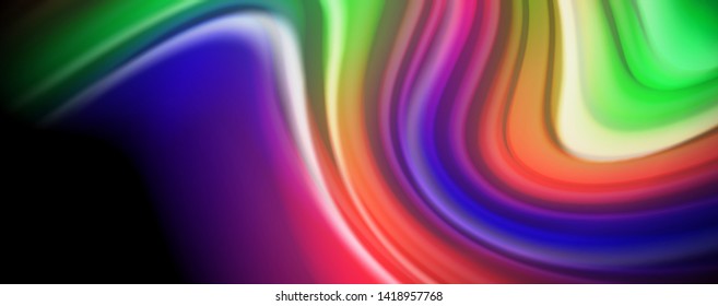 Modern rainbow liquid color flow colorful poster. Wave Liquid shape in black color background. Abstract composition