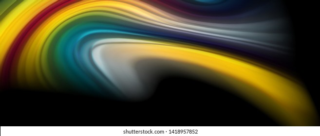 Modern rainbow liquid color flow colorful poster. Wave Liquid shape in black color background. Abstract composition