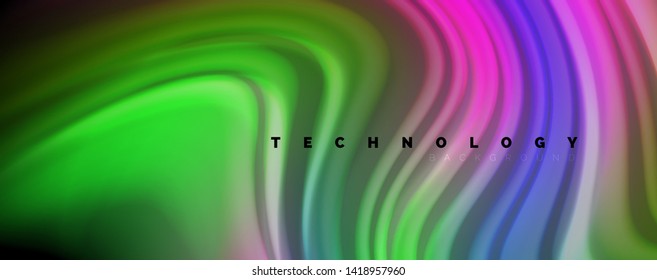 Modern rainbow liquid color flow colorful poster. Wave Liquid shape in black color background. Abstract composition