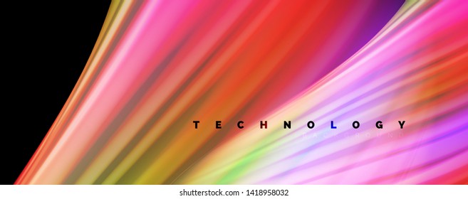 Modern rainbow liquid color flow colorful poster. Wave Liquid shape in black color background. Abstract composition