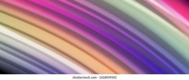 Modern rainbow liquid color flow colorful poster. Wave Liquid shape in black color background. Abstract composition
