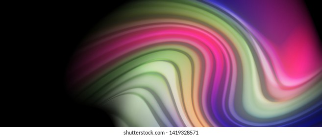 Afiche colorido de color líquido de arcoiris moderno. Forma líquida ondulada en color negro. Composición abstracta