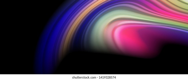 Modern rainbow liquid color flow colorful poster. Wave Liquid shape in black color background. Abstract composition