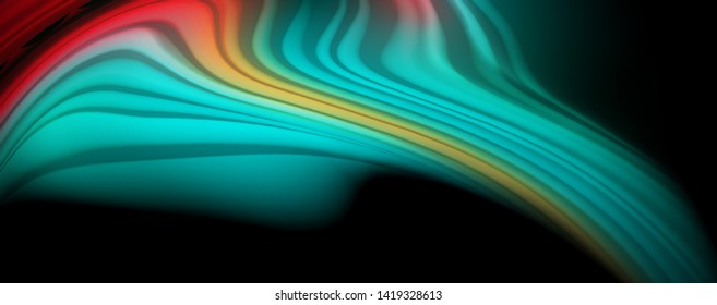 Modern rainbow liquid color flow colorful poster. Wave Liquid shape in black color background. Abstract composition