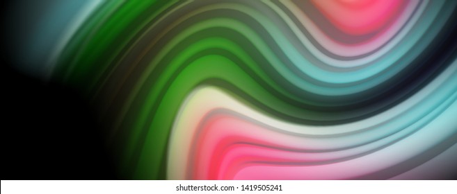 Modern rainbow liquid color flow colorful poster. Wave Liquid shape in black color background. Abstract composition