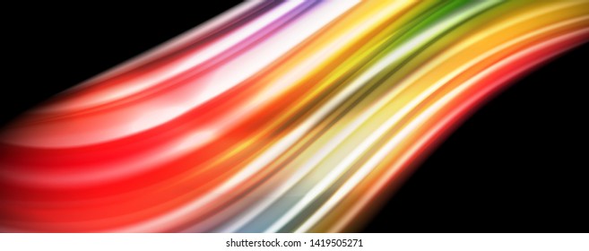 Moderne Regenbogen Flüssigkeit Farbe fließt bunt Poster. Wave Liquid Form auf schwarzem Hintergrund. Abstrakte Komposition