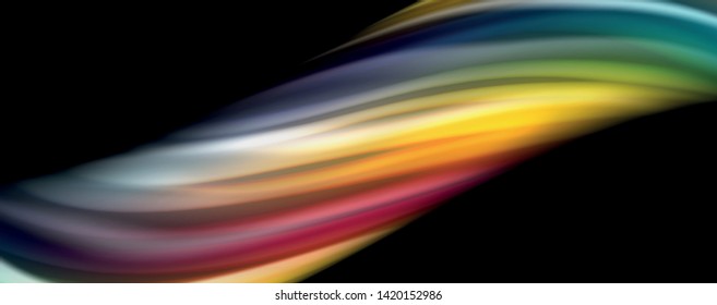 Modern rainbow liquid color flow colorful poster. Wave Liquid shape in black color background. Abstract composition