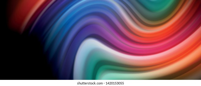 Modern rainbow liquid color flow colorful poster. Wave Liquid shape in black color background. Abstract composition