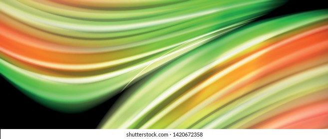 Modern rainbow liquid color flow colorful poster. Wave Liquid shape in black color background. Abstract composition