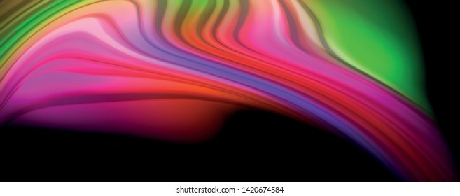 Modern rainbow liquid color flow colorful poster. Wave Liquid shape in black color background. Abstract composition