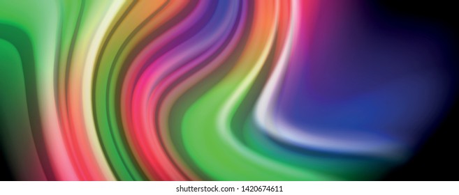 Modern rainbow liquid color flow colorful poster. Wave Liquid shape in black color background. Abstract composition