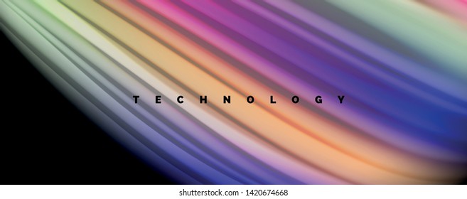 Modern rainbow liquid color flow colorful poster. Wave Liquid shape in black color background. Abstract composition