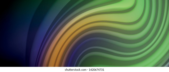 Afiche colorido de color líquido de arcoiris moderno. Forma líquida ondulada en color negro. Composición abstracta