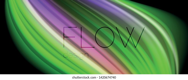 Modern rainbow liquid color flow colorful poster. Wave Liquid shape in black color background. Abstract composition