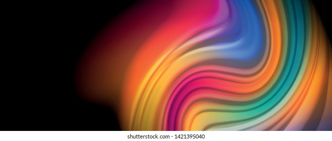 Modern rainbow liquid color flow colorful poster. Wave Liquid shape in black color background. Abstract composition