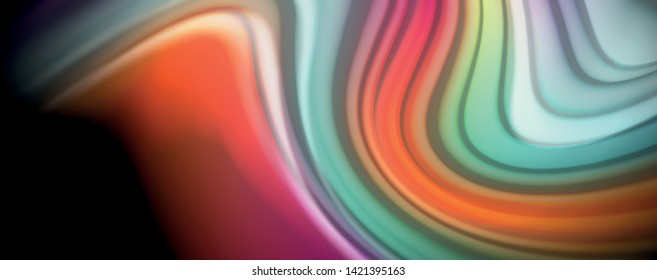 Modern rainbow liquid color flow colorful poster. Wave Liquid shape in black color background. Abstract composition