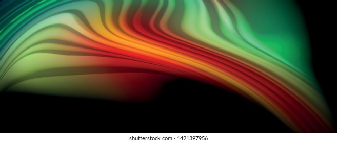 Modern rainbow liquid color flow colorful poster. Wave Liquid shape in black color background. Abstract composition