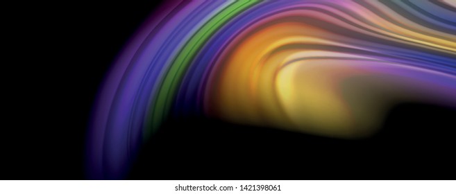 Modern rainbow liquid color flow colorful poster. Wave Liquid shape in black color background. Abstract composition