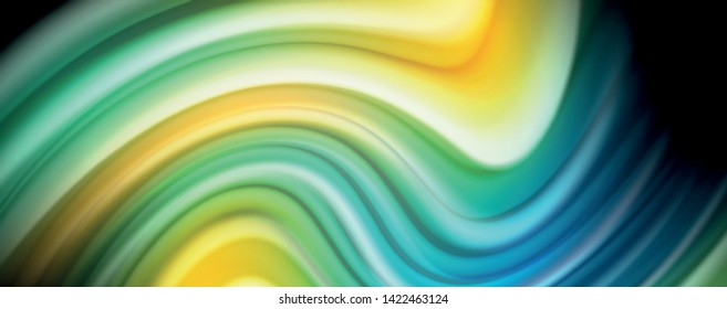 Modern rainbow liquid color flow colorful poster. Wave Liquid shape in black color background. Abstract composition