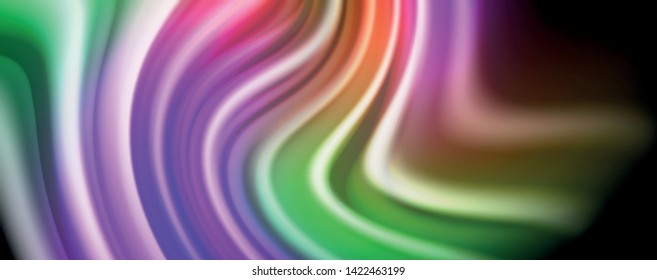 Moderne Regenbogen Flüssigkeit Farbe fließt bunt Poster. Wave Liquid Form auf schwarzem Hintergrund. Abstrakte Komposition