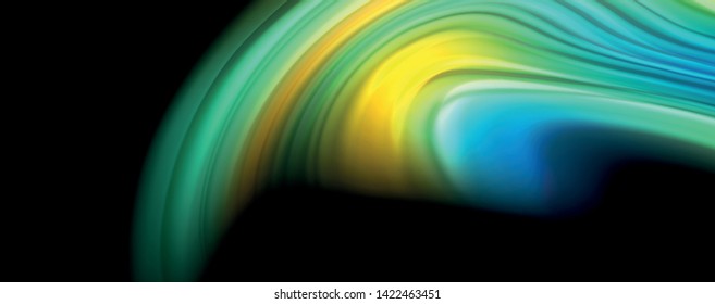 Modern rainbow liquid color flow colorful poster. Wave Liquid shape in black color background. Abstract composition