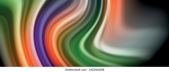 Moderne Regenbogen Flüssigkeit Farbe fließt bunt Poster. Wave Liquid Form auf schwarzem Hintergrund. Abstrakte Komposition