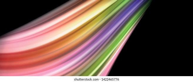 Afiche colorido de color líquido de arcoiris moderno. Forma líquida ondulada en color negro. Composición abstracta