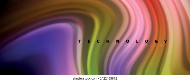 Modern rainbow liquid color flow colorful poster. Wave Liquid shape in black color background. Abstract composition